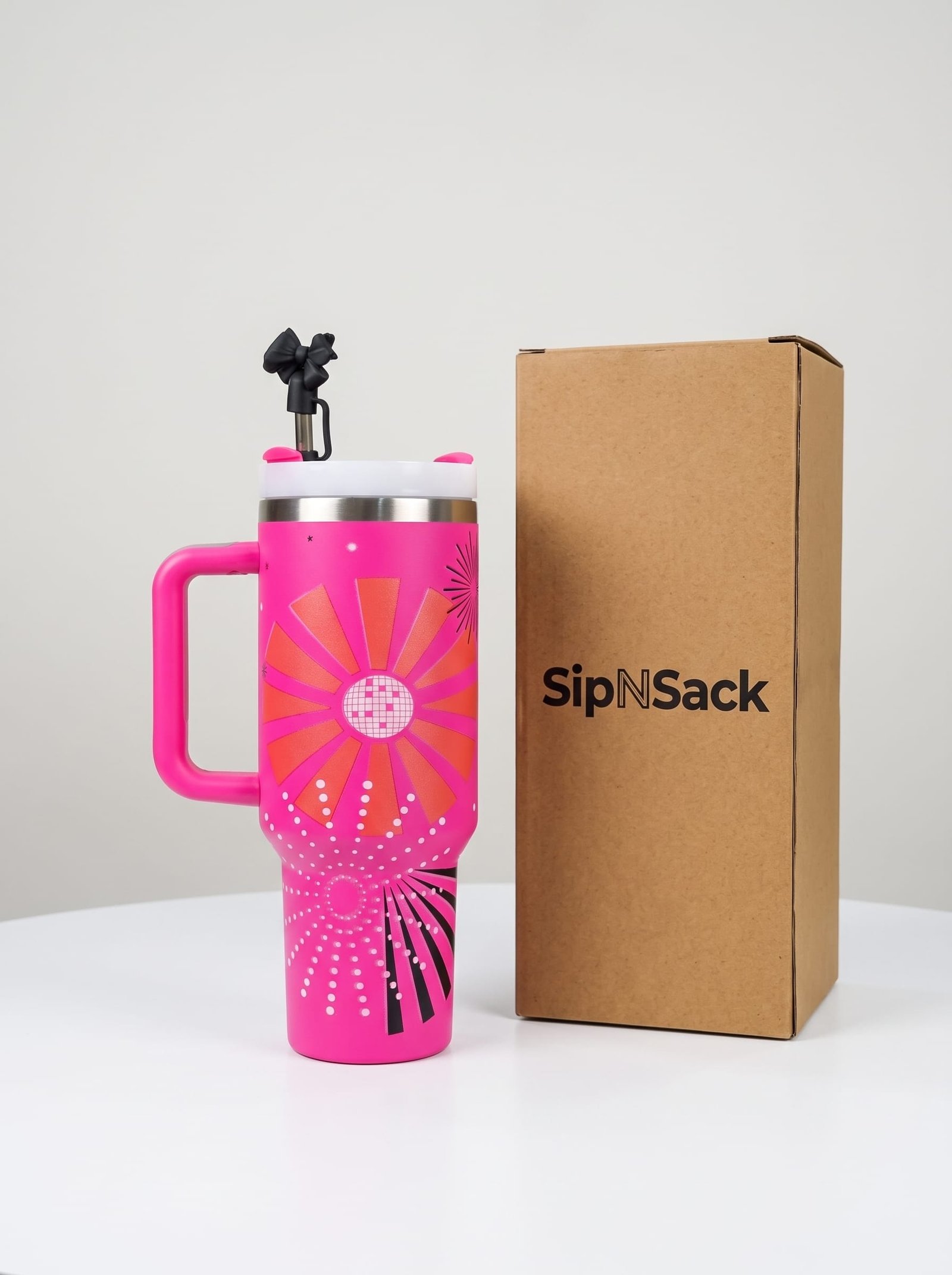 40oz pink tumbler with handle