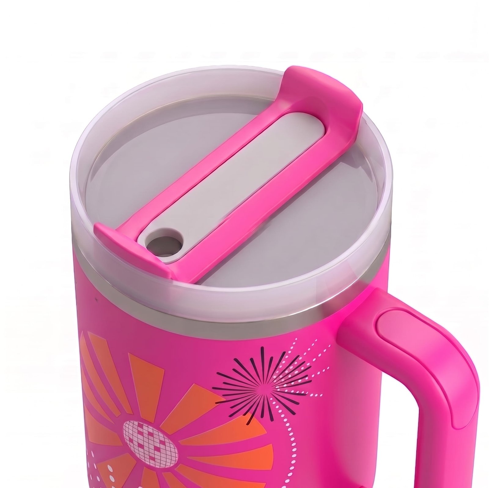 Neon Disco Floral | 40 OZ Tumbler with Cap (Steel Straw) - Image 3