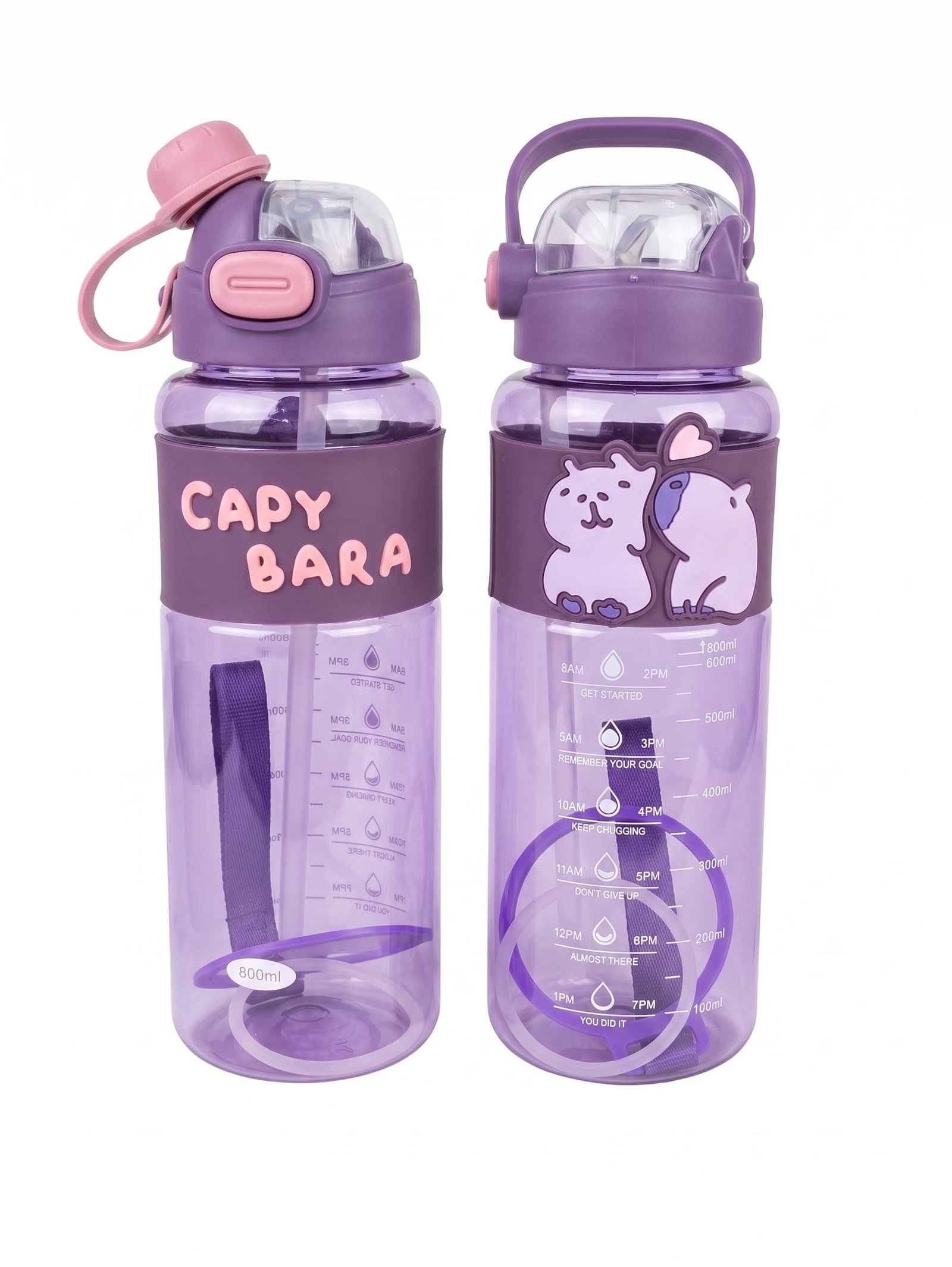 800ml Capybara Aesthetic Water Bottle with Straw & Strap. - Image 2