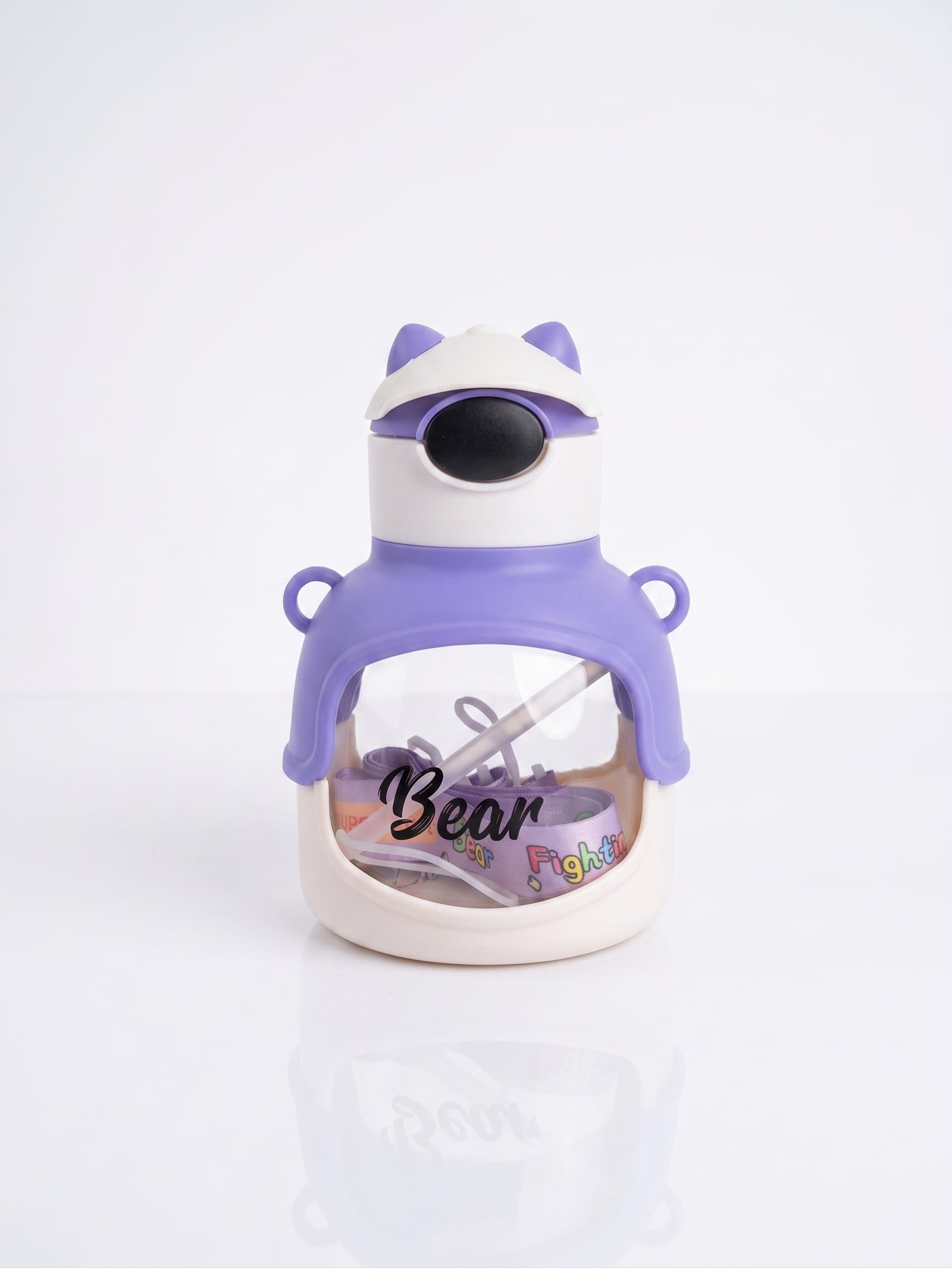Cute Bear Straw Water Bottle for Kids with Adjustable Shoulder Strap - Image 5