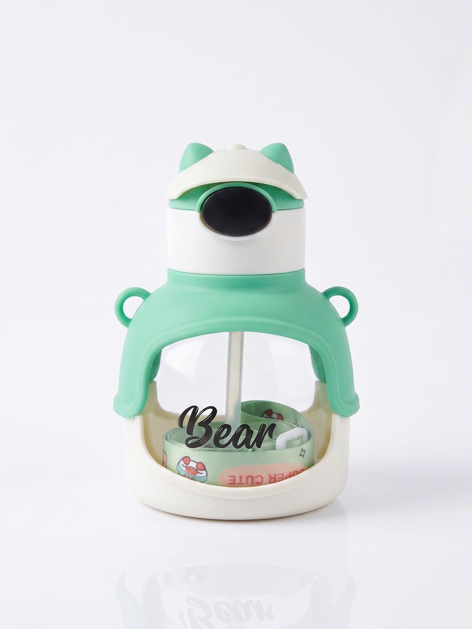 Cute Bear Straw Water Bottle for Kids with Adjustable Shoulder Strap - Image 6