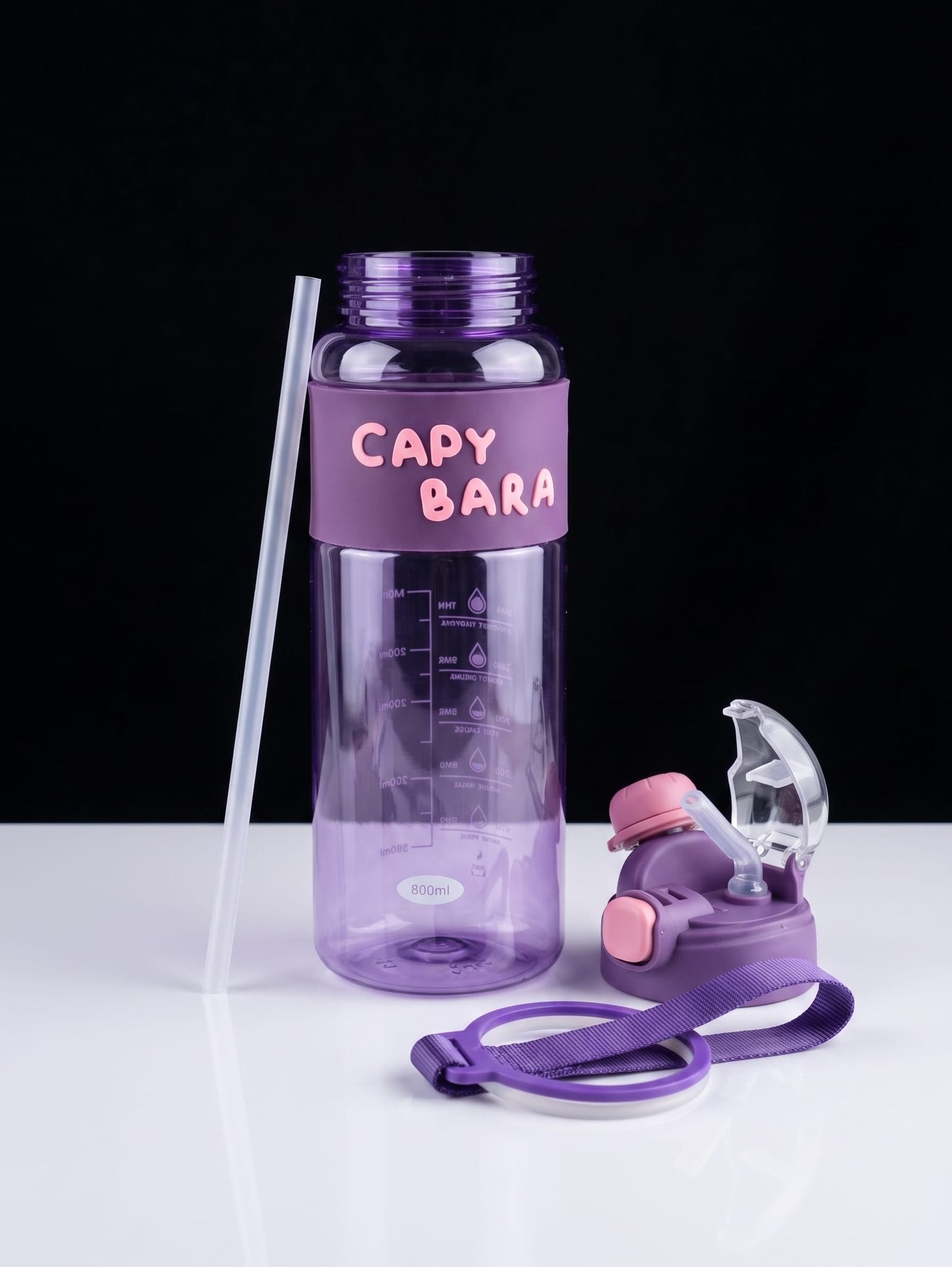 800ml Capybara Aesthetic Water Bottle with Straw & Strap. - Image 3