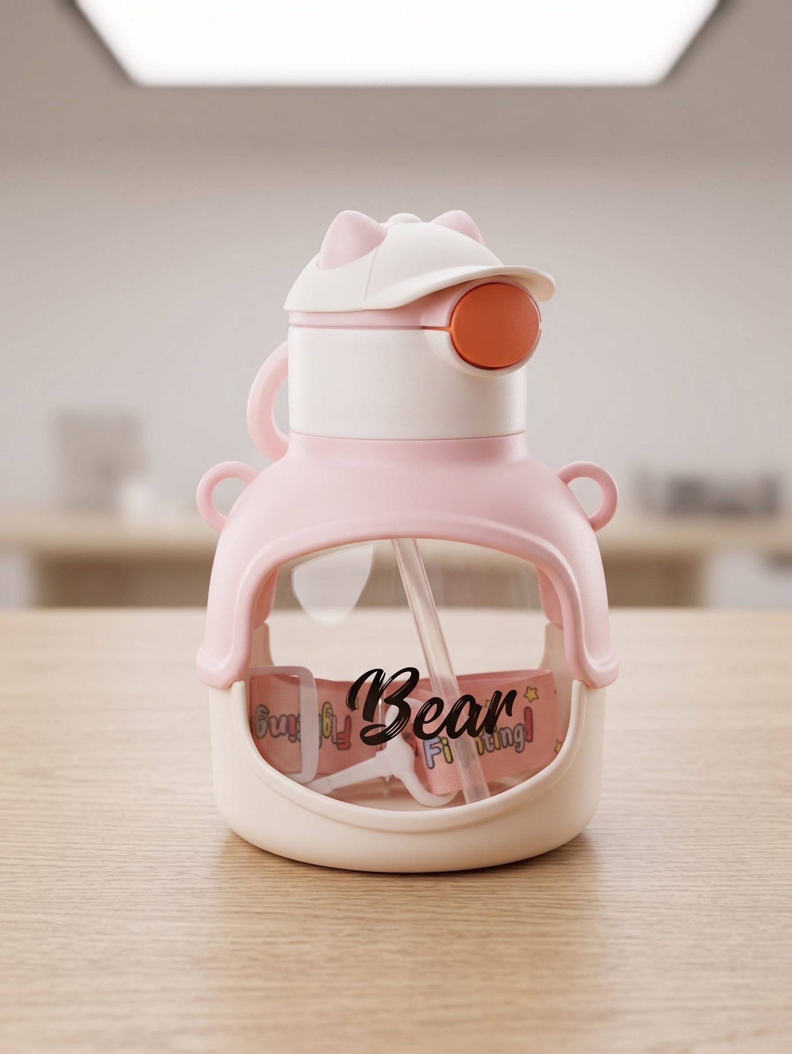 Cute Bear Straw Water Bottle for Kids with Adjustable Shoulder Strap - Image 3
