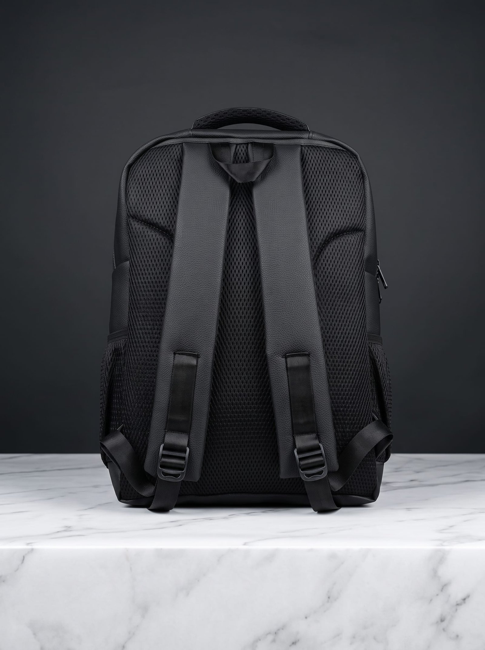 Executive Black Leather Laptop Backpack - Image 4