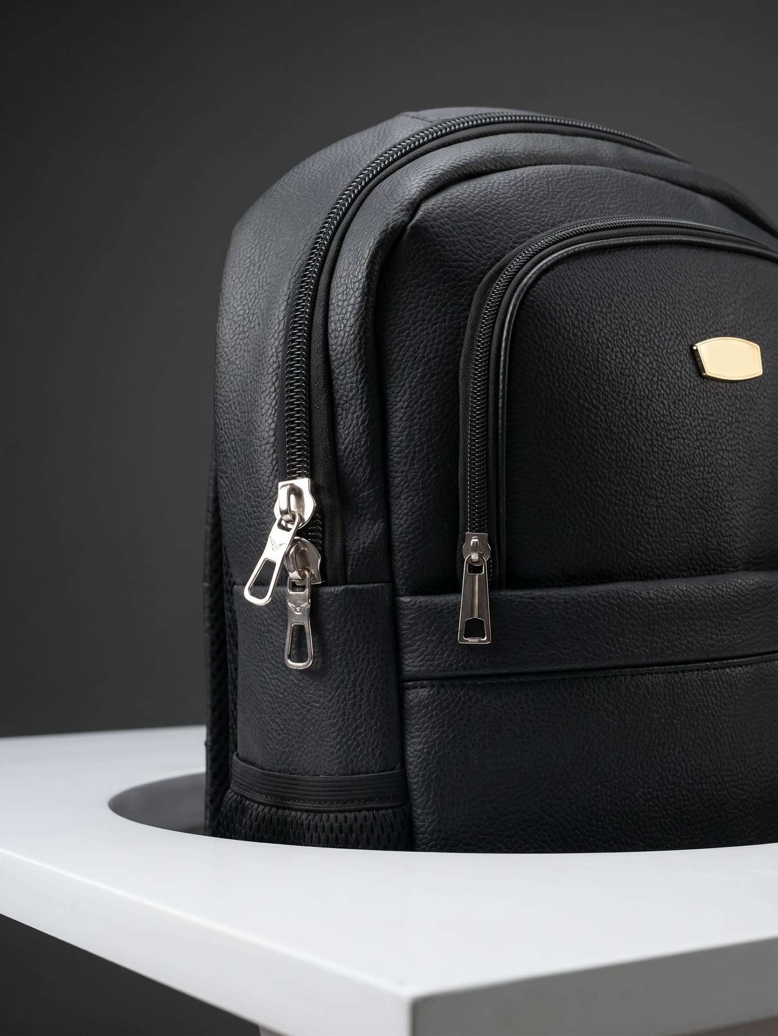 Executive Black Leather Laptop Backpack - Image 5